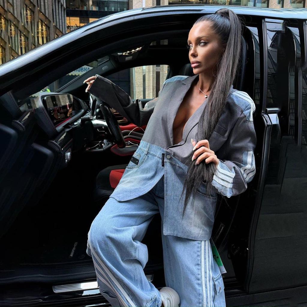 Vysoko módna džínsová patchwork bunda: Jesenné voľné, nadmerné veľkosti, trendy, všestranné dámske streetwear