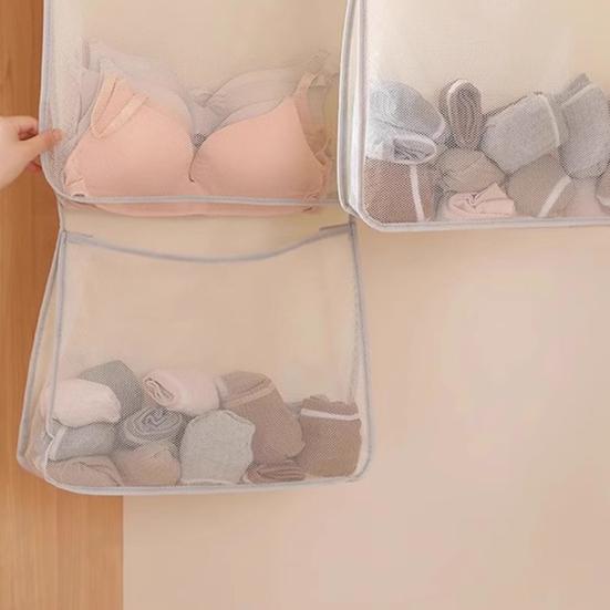 Mesh Storage Bag Large Capacity Wardrobe Organizer Breathable Hanging Storage Net for Underwear Socks Towels Bedroom Dorm Travel