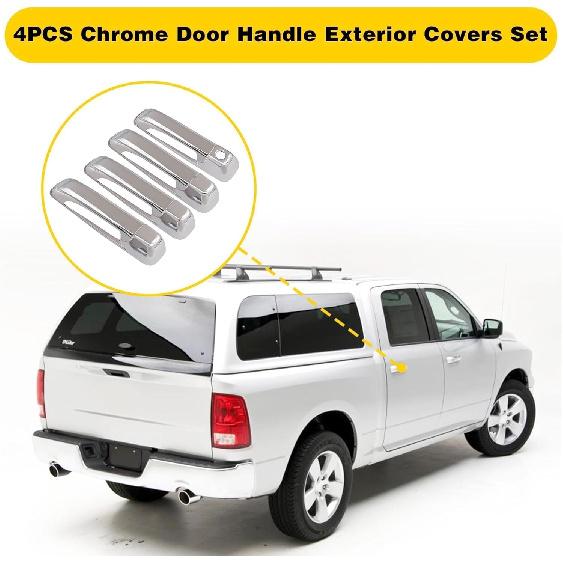 XQSMWF Side Door Handle Exterior Covers Trim Set Chrome Compatible with Dodge Ram 1500 2500 3500 2009 2010 2011 2012 2013 2014 2015 2016 2017 2018