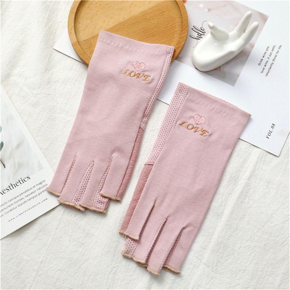 

Summer Driving Non-Slip Half Finger Gloves Fingerless Gloves Sunscreen Gloves Short Mittens темно-рожевого кольору