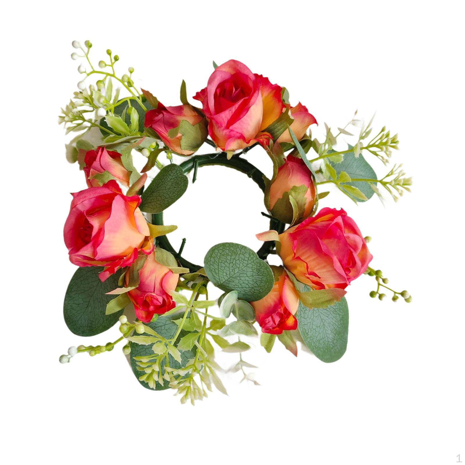 Кольцо со свечой Искусственные цветы Венок Настольный центральный элемент Декоративный подсвечник Подсвечник темно-розовый