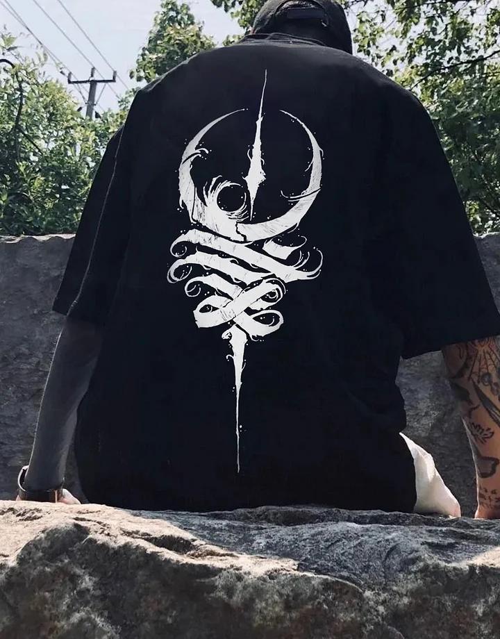 Abstract Pattern Men Cotton TShirt Gothic Grunge Streetwear Vintage Edgy Hipster Minimalist Punk Rock Alternative Black Shirt... S разноцветный