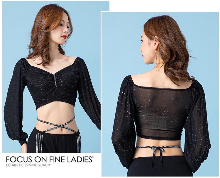 Haut de Danse du Ventre Plissé à Col Carré Français Huayu pour Femmes