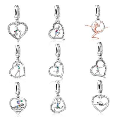 Pulseira de Prata 925 com Berloques para Natação Pole Dance Líder de Torcida Golfe Voleibol Beisebol Corredor Fit Original para Fazer Berloques