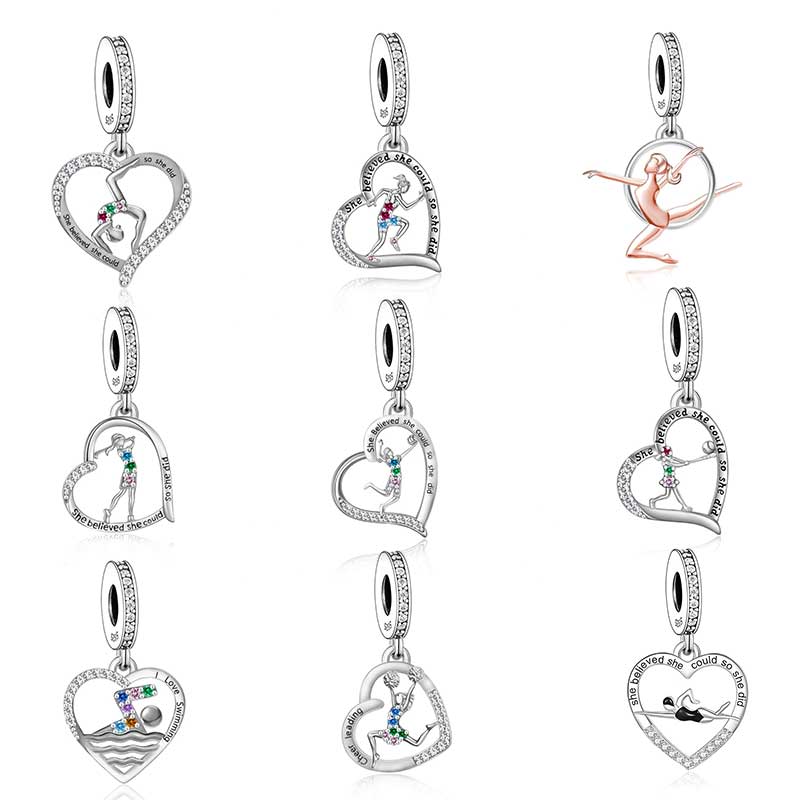 Fit Charm Bracelet 925 Silver Swimming Pole Dance Cheerleader Golf Volleyball Baseball Runner Bead For Making Berloque