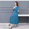 Abito Maxi Lussuoso Jacquard Floreale Girocollo Maniche Lunghe per Madri Elegante Abito da Ballo