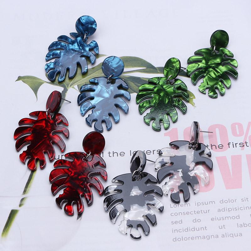 New Monstera Leaf Statement Dangle Earrings for Women Colorful Acrylic Metal Drop Earrings Exaggerated Ear Jewelry Pendientes