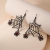 Halloween Spider Web Hook Earrings Punk Style Red Rhinestone Earrings New Trendy Jewelry For Women