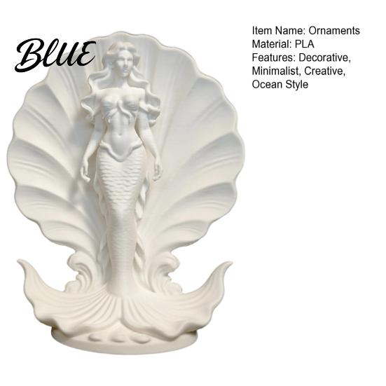 3D Printed Resin Figurine Mermaid Shell Desktop Ornament Ocean Style Standing Entrance Hall Table Decor Sculpture Minimalist for Home Office