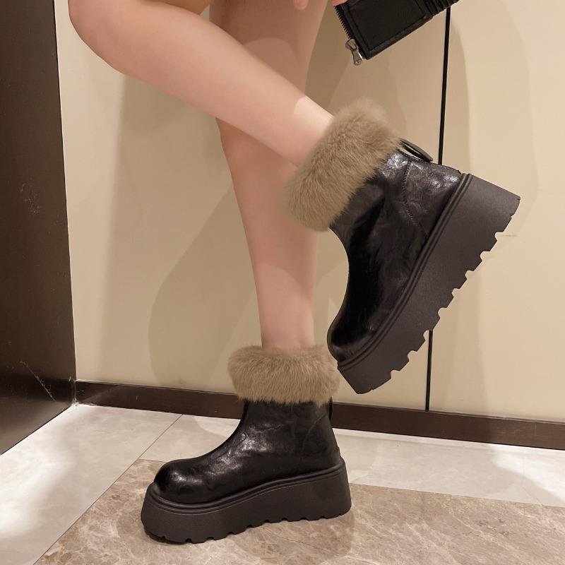 

Mao Mao short boots thick-soled fur integrated snow boots winter new piled thickened warm cotton 35 чёрный