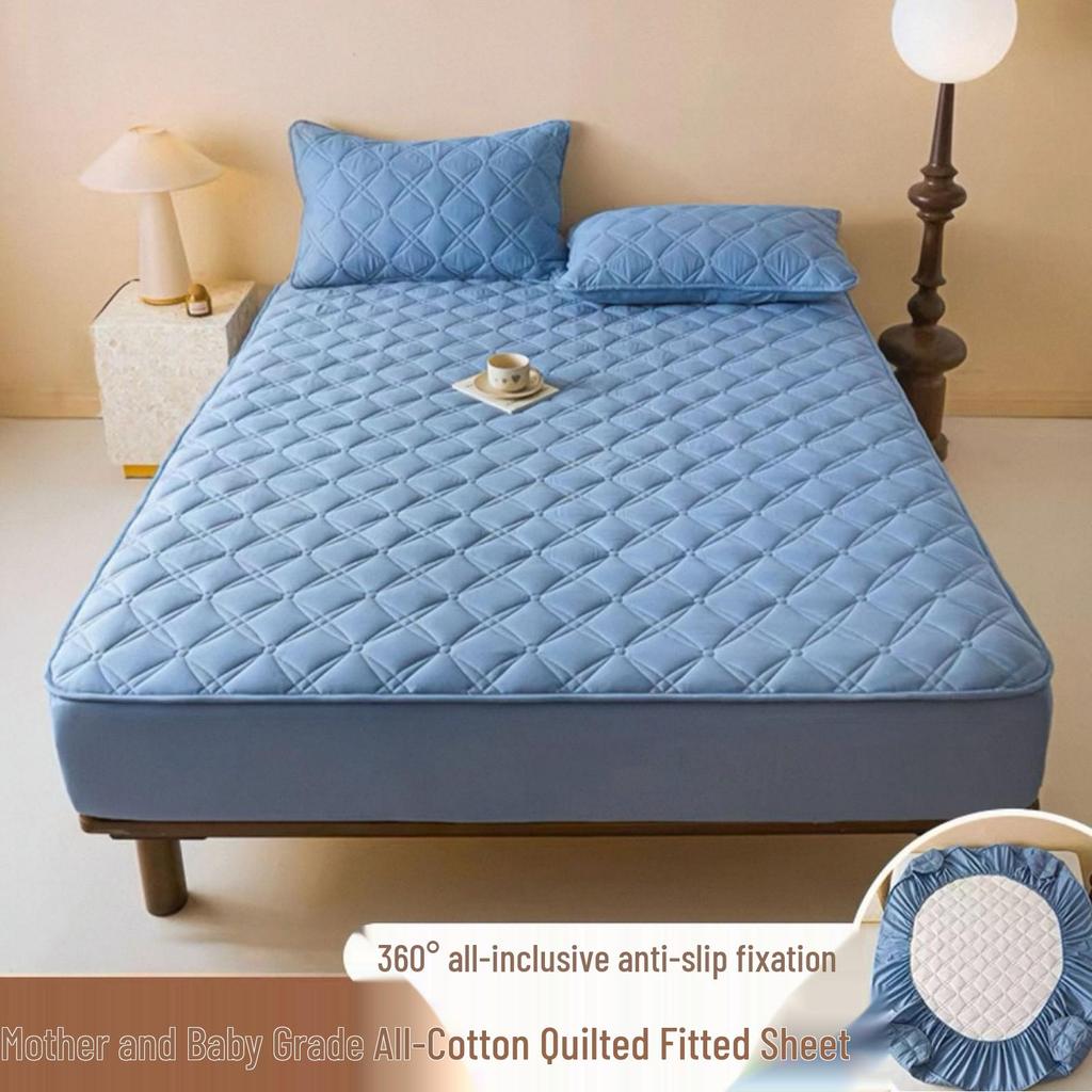 Class A Quilted Cotton Mattress Protector - Thick, Soft, Breathable, Dustproof, Non-Slip Full Cover