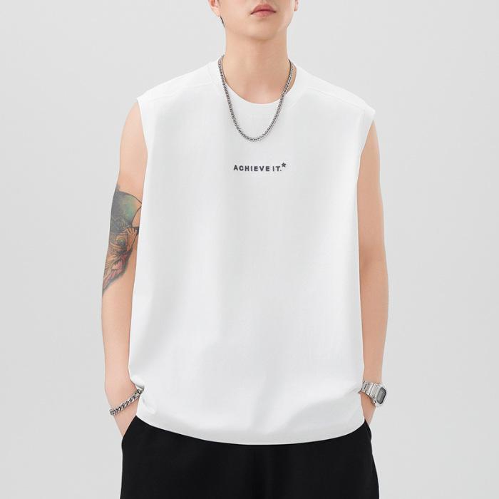 260g Heavy Vest Mens Round Neck Relaxed Fit Sleeveless T-shirt In Summer Updated Versatile Print
