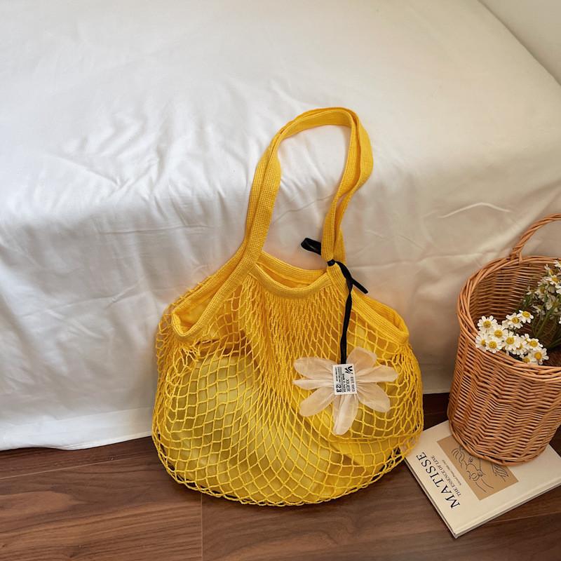 Lazy Style Hollow Out Woven Mesh Tote Bag for Women 2026 New Arrival Versatile Commute Single Shoulder Bag Large Capacity Vacation Beach Bag