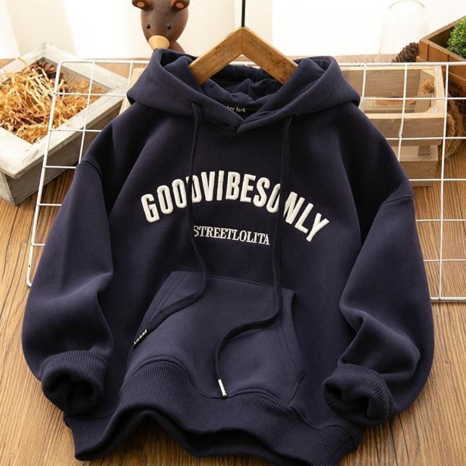 Women s Loose Hooded Sweatshirt Jacket M тёмно-синий