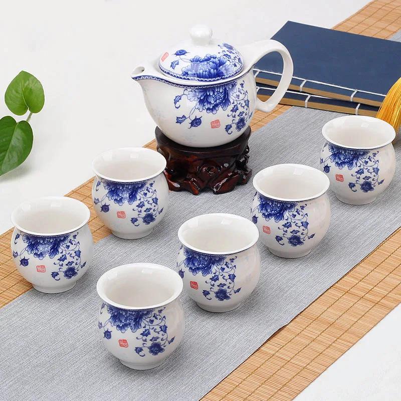 Double Ceramic Teaware Set 1tea Pot + 6cups Exquisite Teapot Kettles Tea Cup Porcelain Chinese Kung Fu Tea Set Drinkware