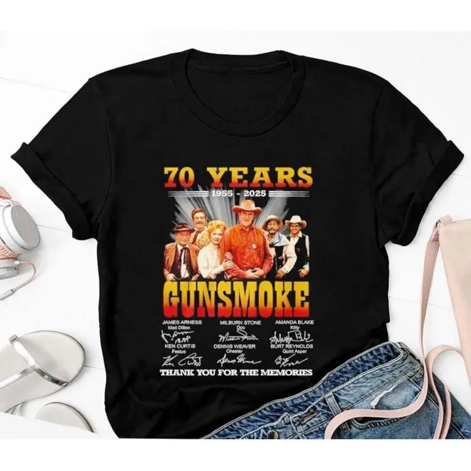 

70 Years 1955 2025 Gunsmoke Signatures Thank You For The Memories T Shirt S чёрный