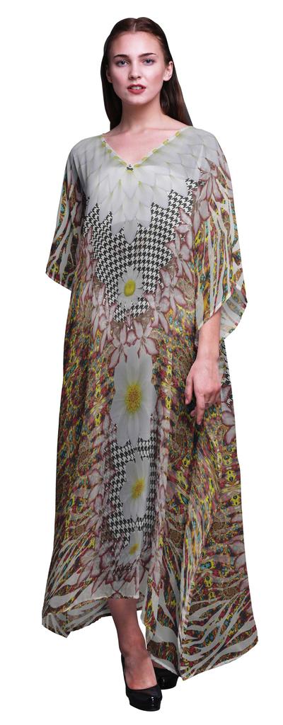 Phagun Geometric Check|Lily & Floral Ladies Plus Size Kaftan Summer Wear Beach Coverup Kimono