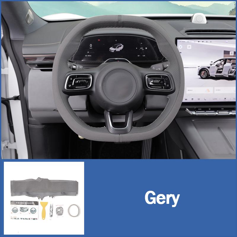 

Для Zeekr 7X 2025+ Чехол на рулевое колесо автомобиля Ручной работы Замшевый чехол-оплетка на руль Отделка салона автомобиля Автоаксессуары серый
