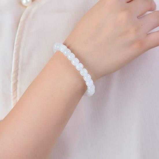 Xinjiang Hetian Mutton Fat Jade Bracelet with Golden Silk - Old Style Plain Round Beads.