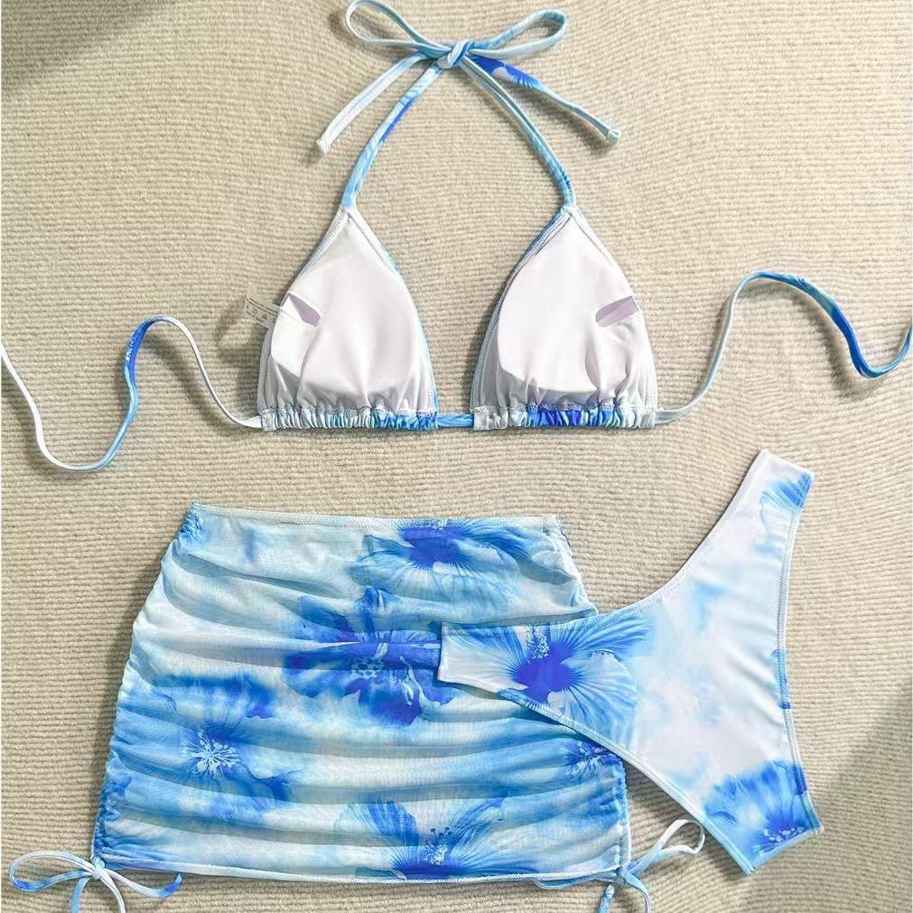 New printed split swimsuit three-piece women's blouse bikini sexy neck strap swimsuit