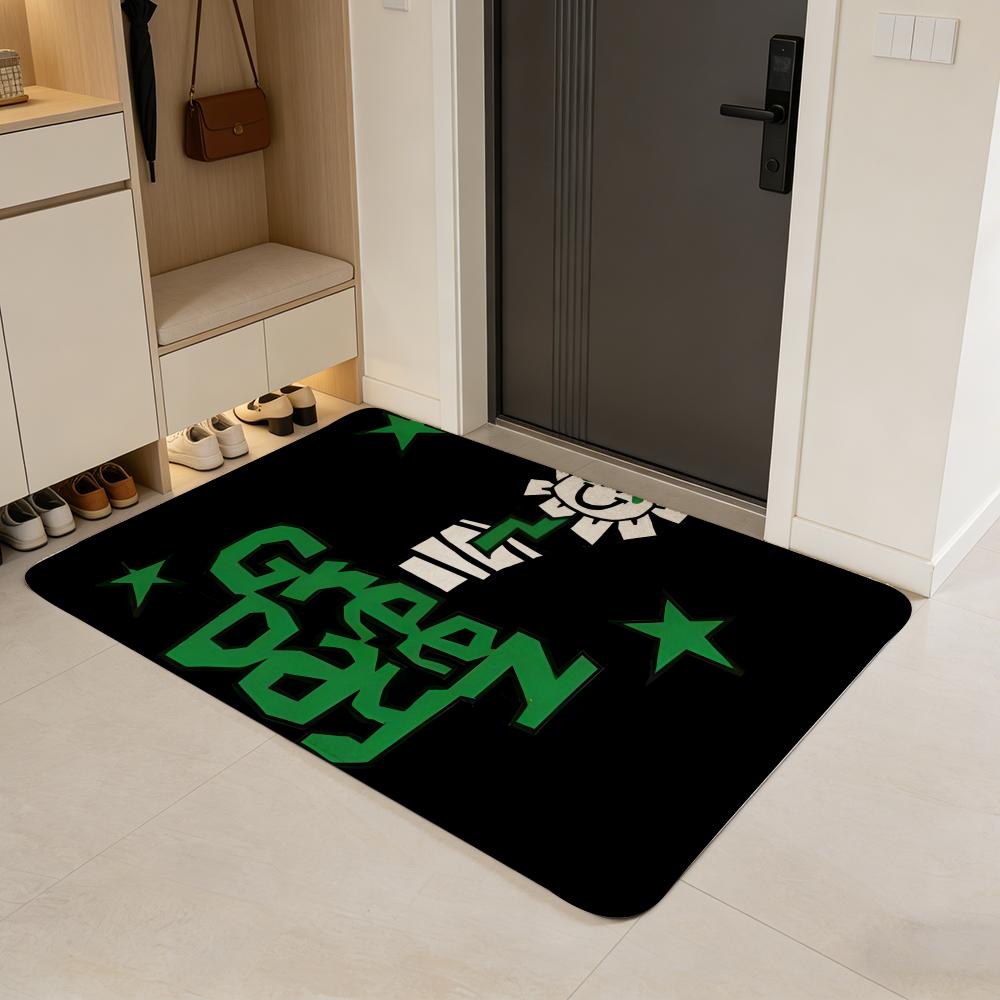band G-Green Day Floor Mat Flannel Door Mat Non-Slip Absorbent Washable Indoor Home Rug