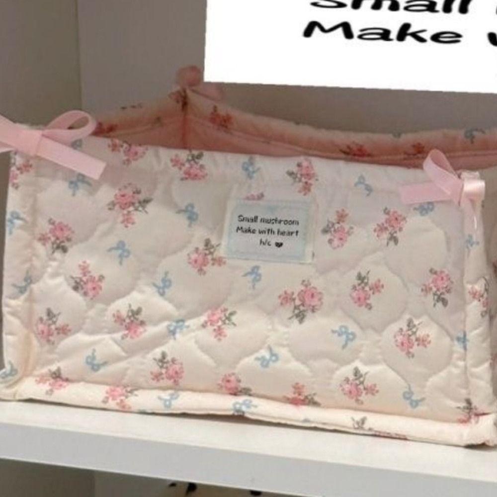 Cute Rectangle Storage Basket Quilted Cotton Desktop Storage Box Stripe Bow Large Capacity Sundries Toy Organizer Home Supplies