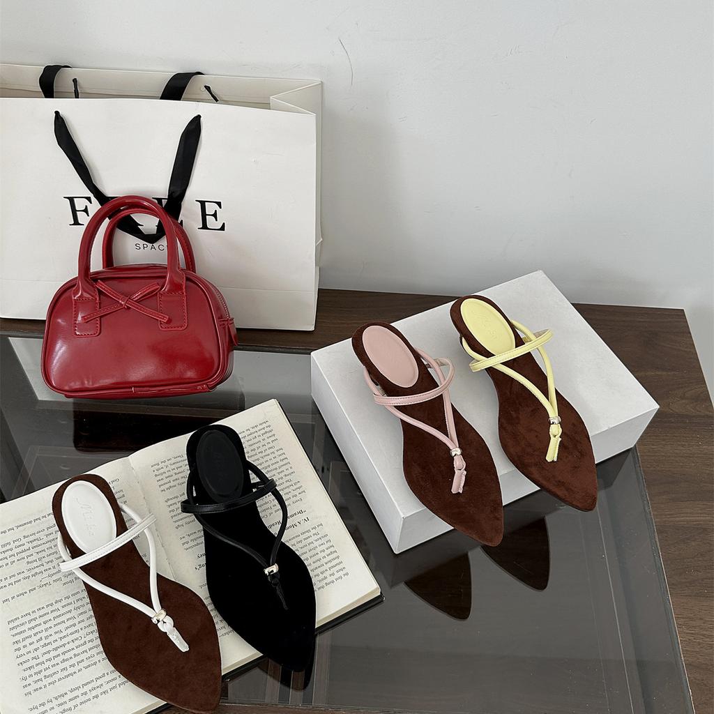 Summer new beach sandals wear thick heel French toe sandals women's pointed temperament with Roman shoes