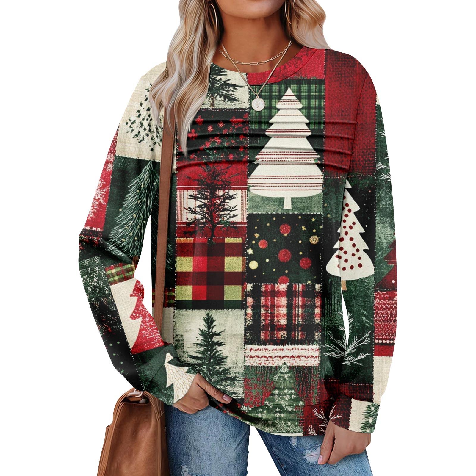 

Женский повседневный свитшот с длинным рукавом и круглым вырезом, приталенный плиссированный топ XXL