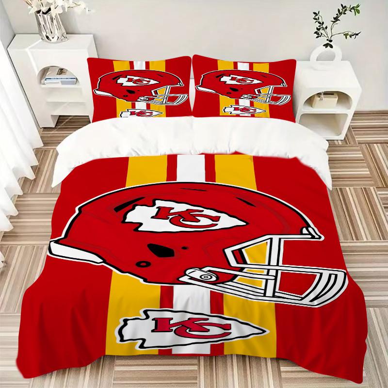 3pcs Kansas City Chiefs Helmet & Arrowhead Logo Football Team Spirit Decorative Throw Pillow Cover Set-Perfect for Home Décor, Bedroom, Livi