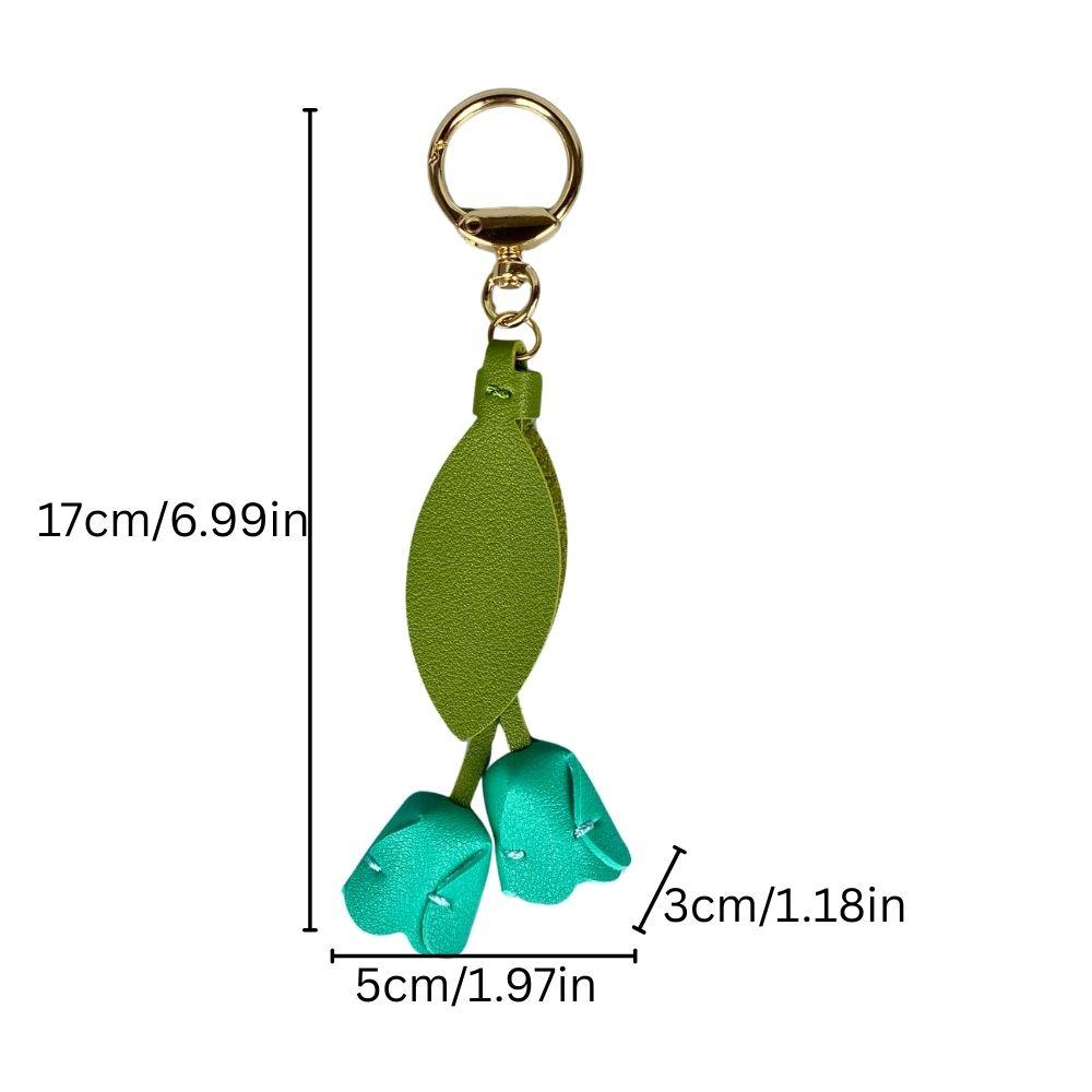 8-Color Soft Leather Tulip Bag Charm– Elegant Hanging Floral Accessory with Metal Ring, Realistic Bloom Design for Backpack