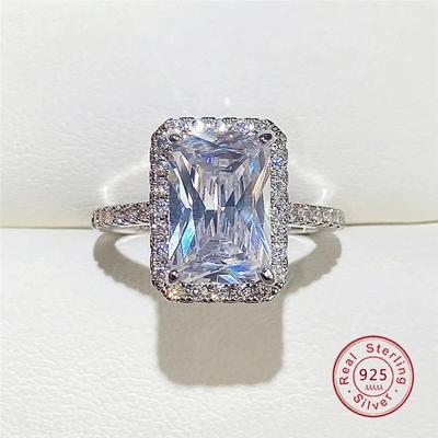 Classical Square Bridal Sterling Silver Rings for Women Wedding with Shiny Moissanite Cubic Zircon Female Ring