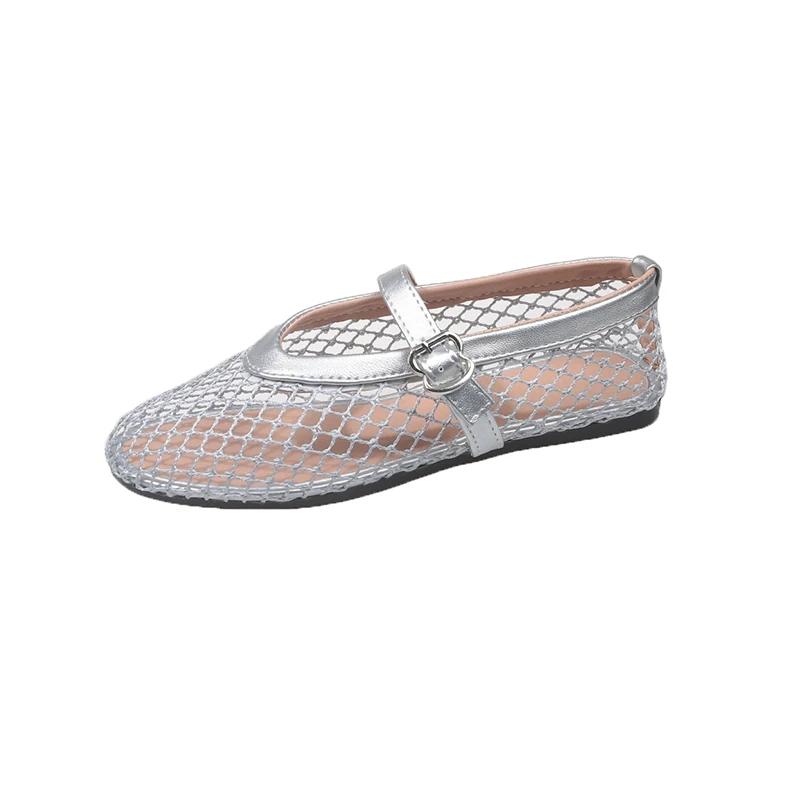 Fashion Mesh Ballet Shoes Women's Spring and Summer New Round Toe Shallow Mouth Cutout Mesh Breathable Flat Sandals
