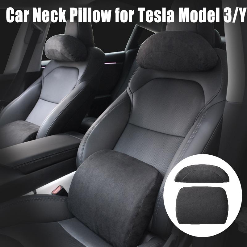 For Tesla Model 3/Y Car Neck Pillow Memory Cotton Protective Lumbar Support Backrest Relieves Pressure Car Headrest Assesories