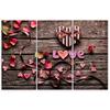 Three Piece Picture Canvas Print Heart Love Vintage Flowers