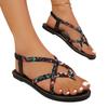 Printed Woven Sandals Flat Cross with Large Size Beach Sandals