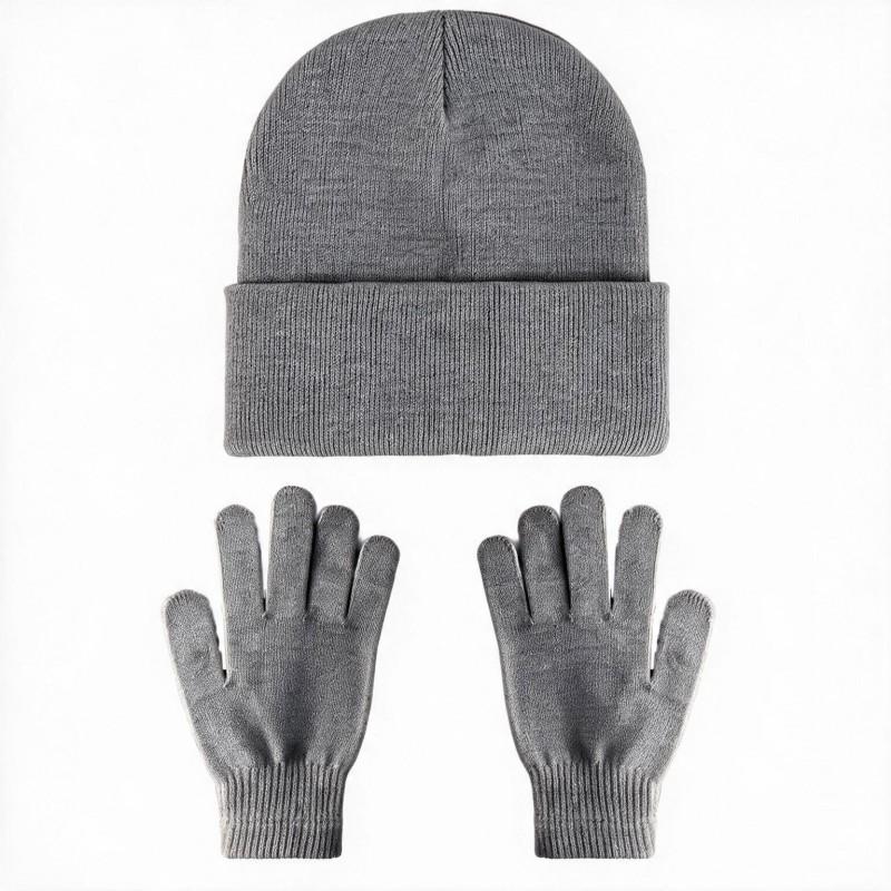 Unisex Winter Knit Beanie Hat Gloves Set Warm Acrylic Cap Outdoor Cold Weather Casual Wear