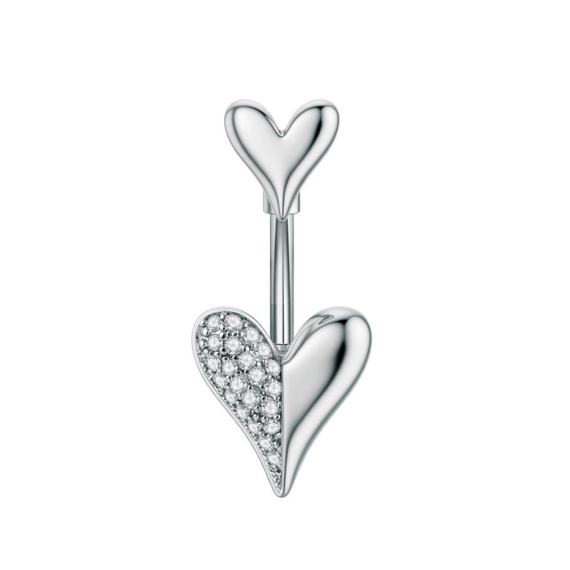 Zircon Heart Belly Button Ring For Women Girls Body Piercing Stainless Steel Navel Ring Beach Jewelry