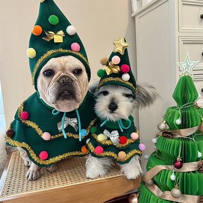 Christmas Dog Cape Festive Pet Cloak Adorable Christmas Role-Play Outfit Christmas Tree Attire Dog Dress Funny Pet Christmas Clothing