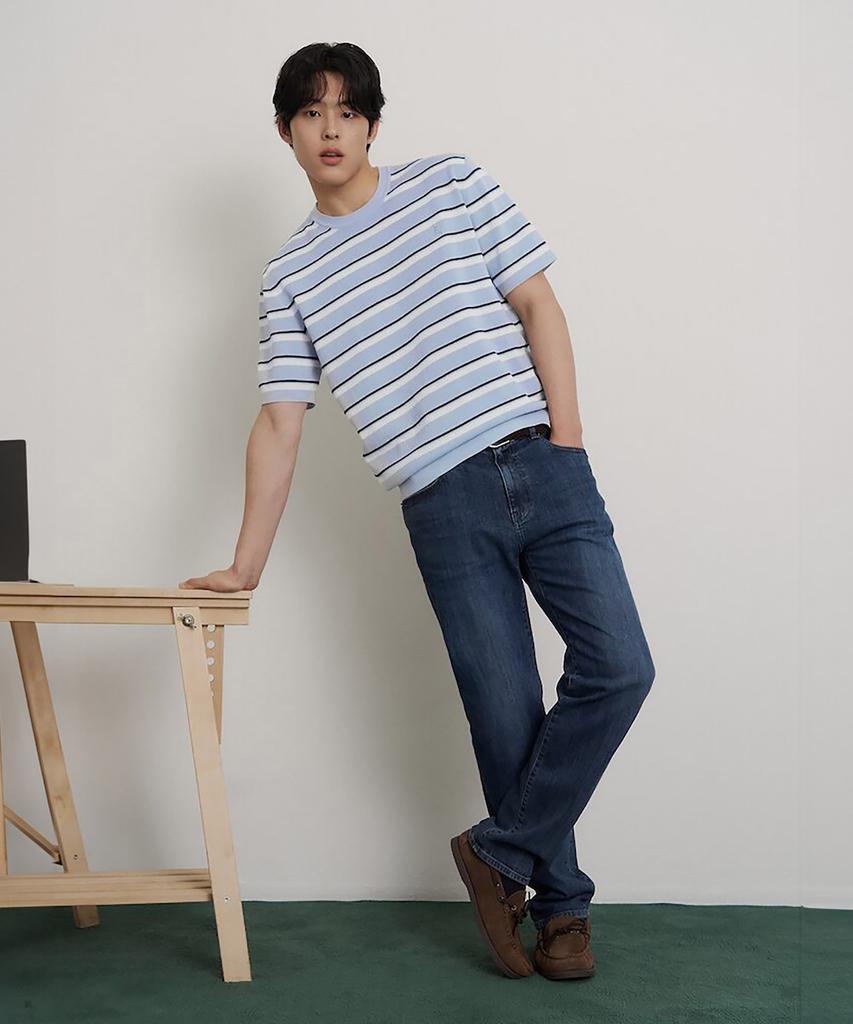 Binpolmen Striped Round Knit Sky Blue