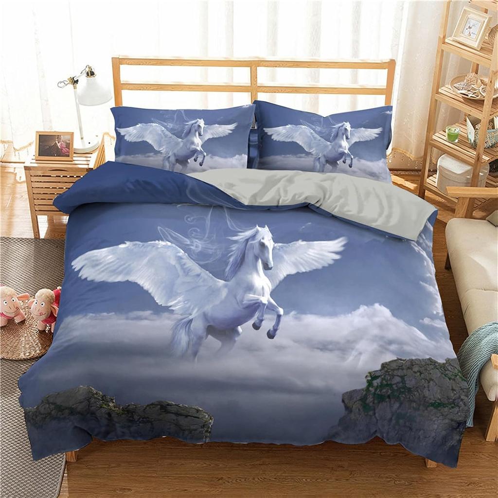 Animal Horse Bedding Set Single Double King Size 2/3 Pieces Lightweight All Year Multicoloured Duvet Cover Set Teenager Boy Girl