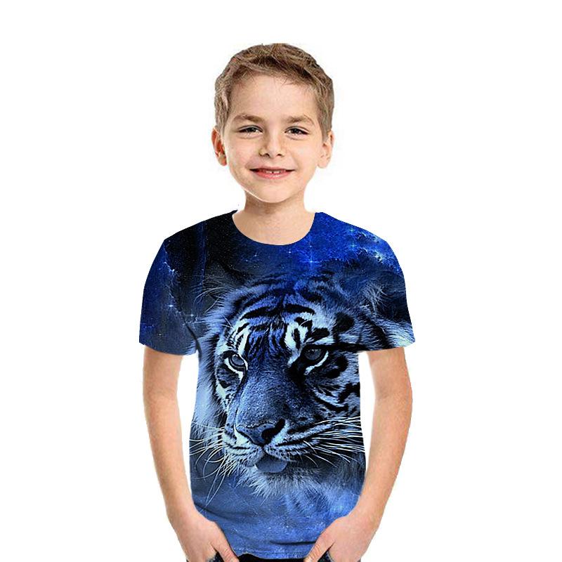 Children's T-shirt, Animal Lion 3D Printed Short Sleeved T-shirt, Fashionable Top, Round Neck Children's Clothing, Men's and Women's Clothing T-shirt