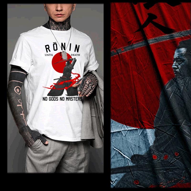 Samurai t-shirt bushido code Japanese warrior Ronin Kanji combat White tee S