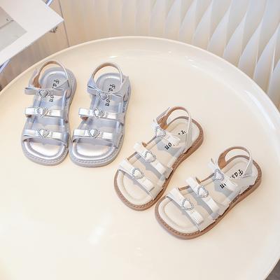 Girls Sandals with Sweet Bows Love Heart Kids Beach Shoes Non-slip 2025 Summer New Girls Princess Shoes Elegant Korean Style