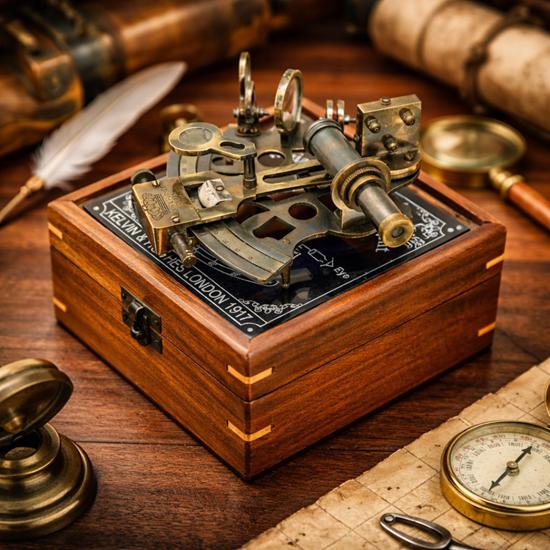 Brass Sextant with Wooden Box Kelvin Hughes London 1917 Nautical Sextant Maritime Collector Gift