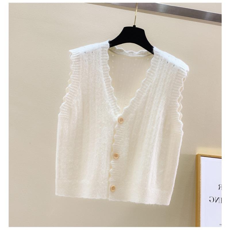 v neck sleeveless knitted cardigan sweater vest for women early autumn new fashion loose short tank tops loose casual solid color elegant clothing