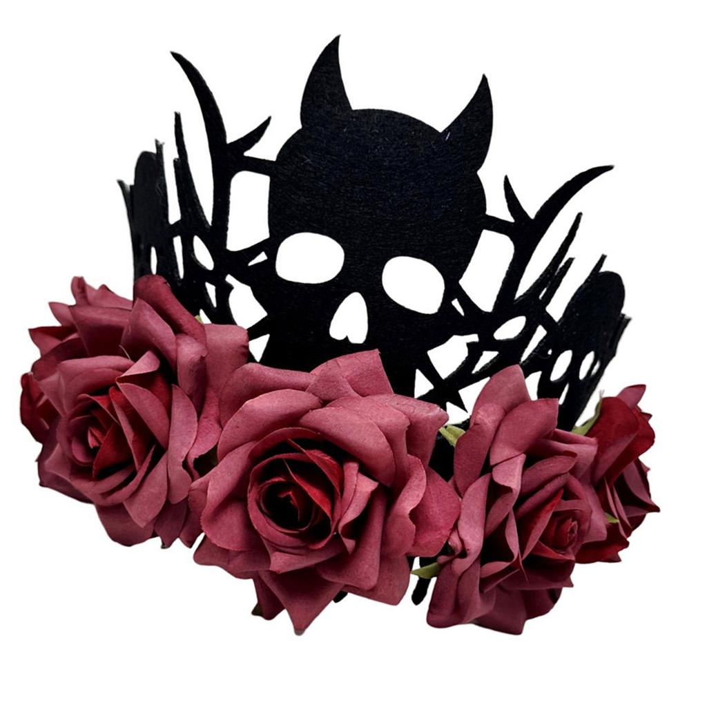 Adjustable Witch Devil Crowns Headpiece For Halloween Parties Soft Fabric Roses Costume Decoration