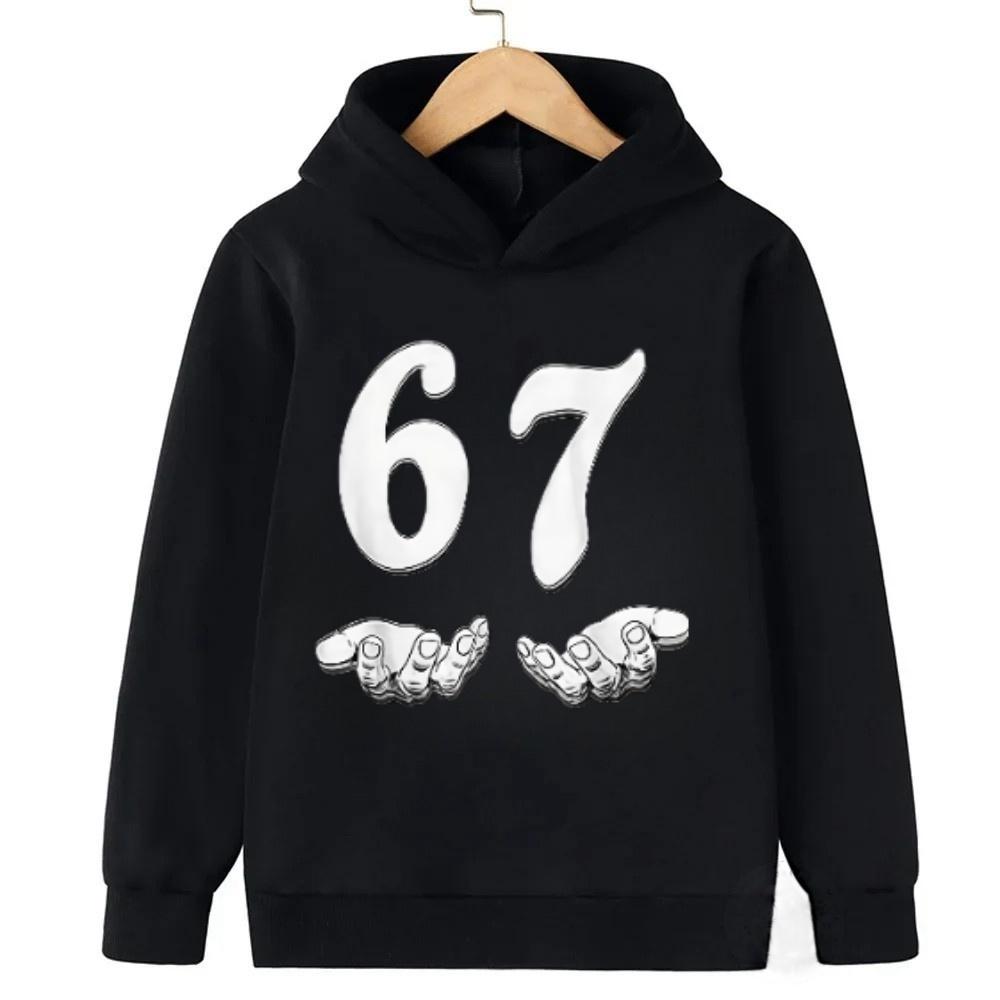 Viral 67 Kids Hooded Sweatshirt Funny Internet Slogan Children Outfit Fashionable and Fun Children Comfortable Sweatshirt Hoodie 100