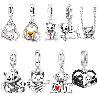 Animal Cat And Dog Pendant Bonding Love Coffee Cup Beads Fit Bracelet Original Charmscopper Women Diy Valentine Gift