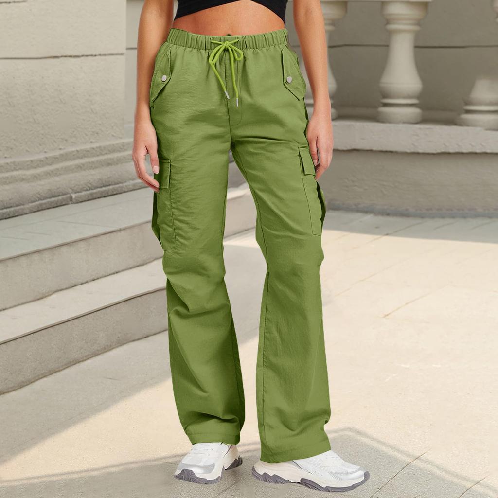 Women's Sports Pants Casual Loose Solid Color High Waisted Pocket Pants