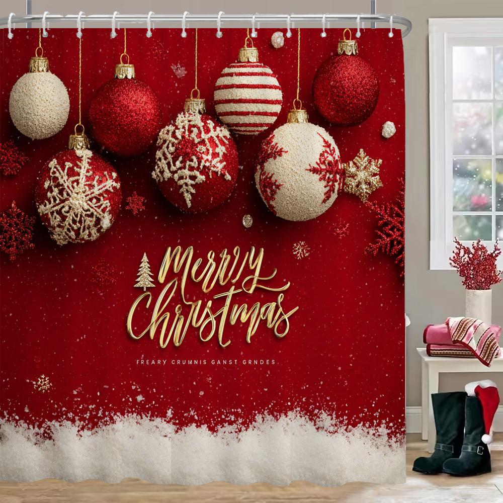 Merry Christmas Shower Curtain, Bathroom Decorative Shower Curtain, Home Decoration Christmas Gift Curtain with Hooks